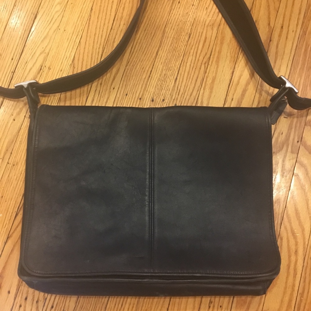 Coach black leather messenger bag